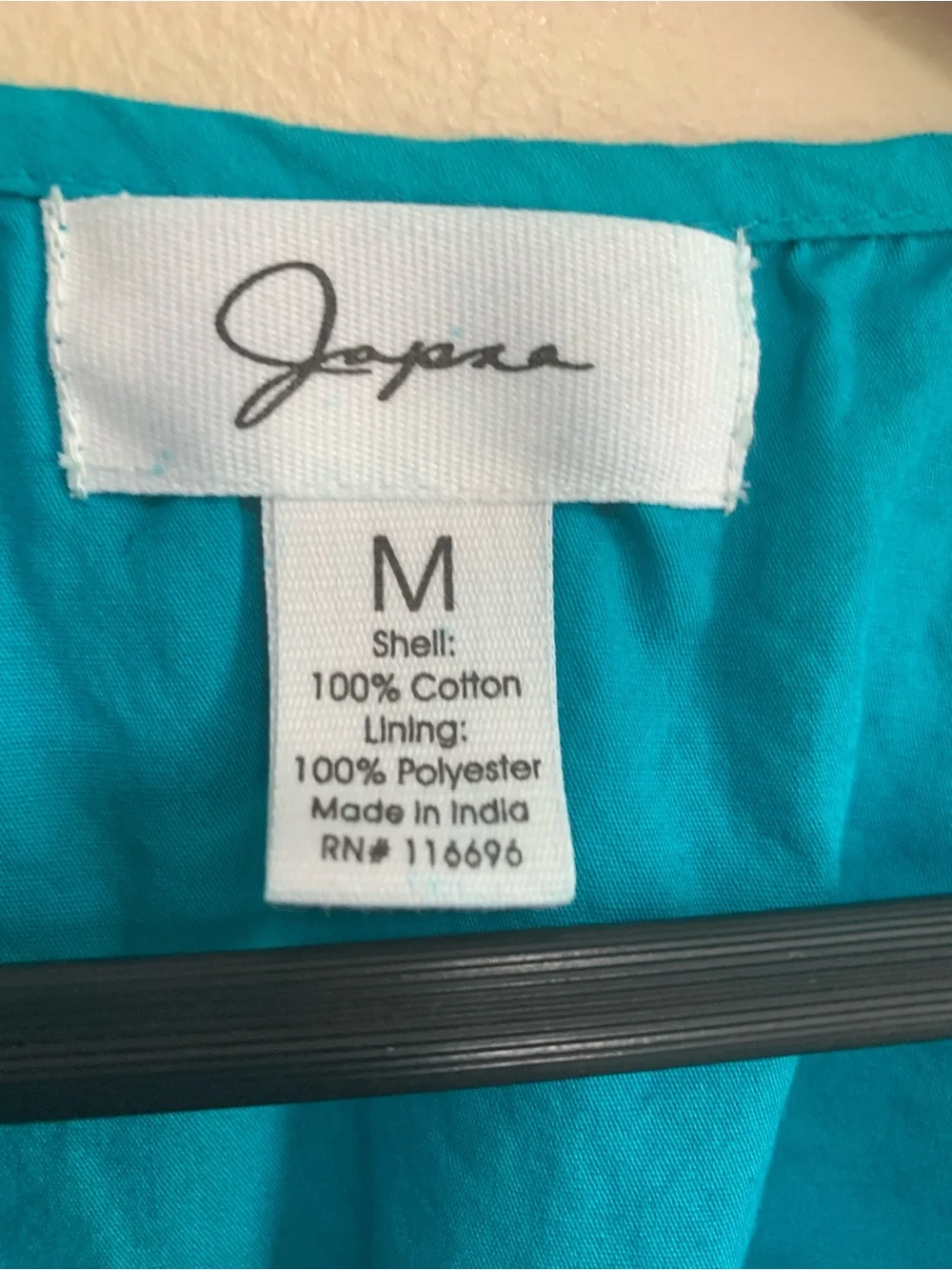 Japna Puff Sleeve V-Neck Tiered Mini Dress Teal Blue Sz M 100% Cotton Cottage